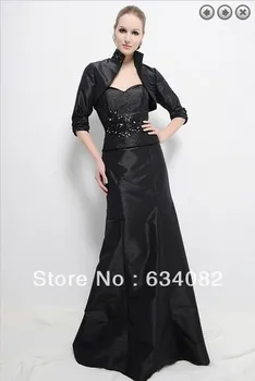 безплатна доставка 2014-секси елегантна рокля в голям размер, vestidos formales с дълъг ръкав черни рокли за майката на булката с жакетом