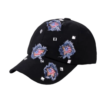 Бейзболна шапка от выстиранной деним за възрастни, лятна солнцезащитная мъжки дънкови шапка с нашивкой на флаг на САЩ
