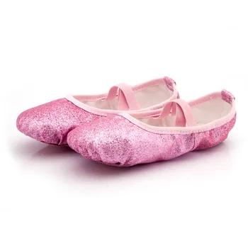 Блестящи Балетные обувки за танци за момичета, Детски Обувки с мека подметка от телешка кожа, Обувки за изпълнения на фестивала Джаз йога, Лъскави Розови обувки на плоска подметка