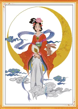Богинята Чанъэ, летят до Луната, определени за кръстат бод, хората, 18 карата, 14 карата, 11 ct, брой бримки върху платно, бродерия, направи си сам