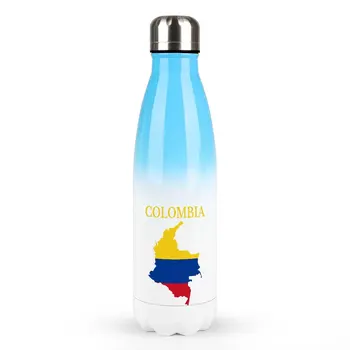 Бутилка за вода от неръждаема стомана с градиентным ефект, трофей, знамето на Колумбия, карта, Реколта забавно новост, трапезария, многофункционални чаши, Вакуум