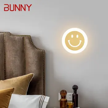 Бъни, творчески аплици в стил Смайлика, Модерен месинг, с монтиран на стената Лампа, 3 Цвята за домашен интериор на Спалнята