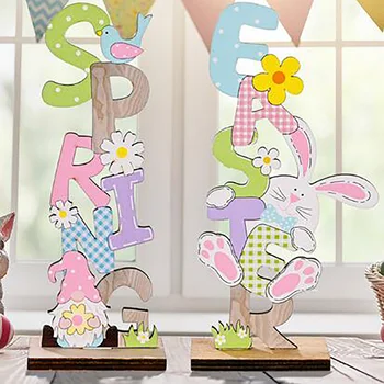 Великденско украса Заек, Великден Дървена Табела с писма, на Великден оттичане, с орнамент, Пиле украшение # 50 г