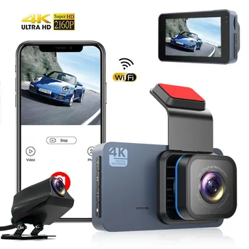 Видеорекордер за коли Отпред и отзад 4K Dash Cam WIFI Авто Dvr Камера за задно виждане за кола Видео Черна Кутия Автомобилни Аксесоари