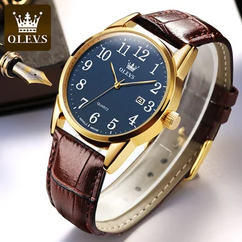 Висок клас марка OLEVS, кварцови часовници за мъже, водоустойчиви часовници премиум-клас с календар, мъжки спортни ръчни часовници с кожена каишка, мъжки луксозни ръчни часовници 5566