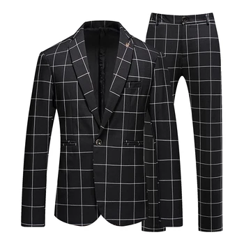 Висок клас (сако + панталон Мъжки Елегантен бизнес ежедневния моден Прост оборудвана костюм в британски стил от две части
