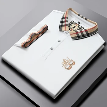 Висококачествен памучен мъжки Поло риза с ревера на Копчета B-образен дизайн С бродерия, Брендовый Обикновен бизнес топ с Къс ръкав M-4XL