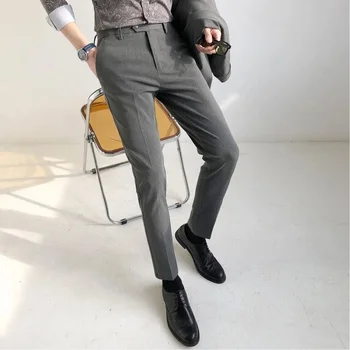 Висококачествени костюмные панталони, мъжки пролет-лято нови луксозни корейски панталон slim fit, модерни, универсални ежедневни панталони от ледената коприна, мъжки