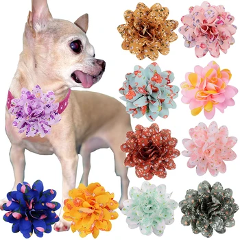 Висулки във формата на цвете с перлата на шифоном за малки кучета, аксесоари за домашни кучета, лъкове, нови горещи пълзящи висулки във формата на яка за кученца