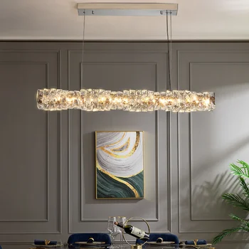Висящи лампи Модерна луксозна полилей за трапезария, Кухненски остров, правоъгълно кристалното приспособление, артистичен интериор, led подвесная лампа в помещението