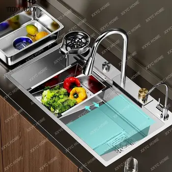 Водопадная кухненска мивка от неръждаема стомана 304 нанометра, дебелина 3 мм, голям единичен слот над водопадным кран