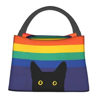 Выглядывающий котка в радужном кръг, изолиран обяд-пакет за водоустойчиви охладител гей-парад на ЛГБТ-гей-прайда, Термална кутия за Bento, Плажен къмпинг, за Пътуване