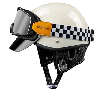 ГГ Ретро мотоциклет шлем, електрически мотоциклет мъжки каска под формата на кофа, предпазна каска