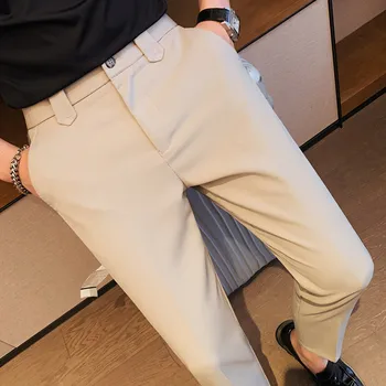 Годишният бизнес костюм в британския стил, панталони за мъже, Облекло 2023, прости обикновена дебнещ ежедневни офис панталони с дължина до щиколоток, официално