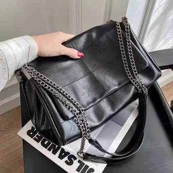Дамска чанта-месинджър от мека изкуствена кожа, висококачествена чанта през рамо с голям капацитет, черна чанта на рамото, чанта за срещи, работа, обучение