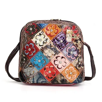 Дамска чанта, нова цветна мозайка, чанта, изработена от естествена кожа, модни ръчна чанта,-месинджър чанта през рамо