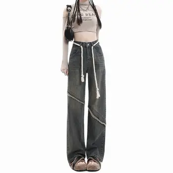 Дамски дънки y2k, эстетичные свободни широки панталони с висока талия, дънкови панталони, корейски модни панталони, градинска облекло