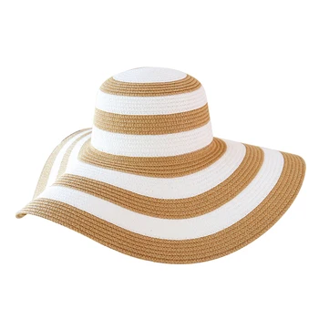 Дамски Лятната сламена шапка в райе, плажна шапка с широка периферия, солнцезащитная шапка ръчна изработка сгъваема слънцезащитен крем със защита от ултравиолетови лъчи, Панама, плажна сгъваема