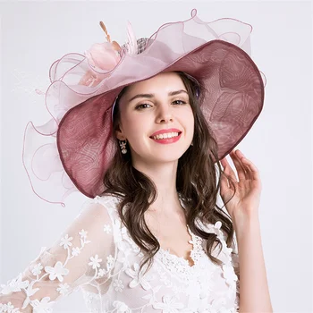 Дамски модни окото шапка в стила на дерби в Кентъки, с широки поля, цветя шапка, шапки за сватбени партита, летни слънчеви плажни шапки