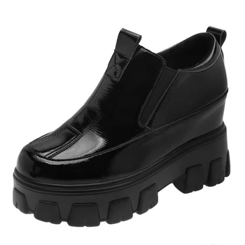 Дамски обувки на токчета, черни дамски обувки-лодки, увеличаване на растежа на 9 см, дамски официални обувки на танкетке