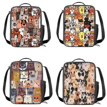 Дамски преносима чанта за обяд с шарките на анимационни кучета за деца, за многократна употреба изолиран обяд-бокс, фланец детски обяд-бокс с пагон