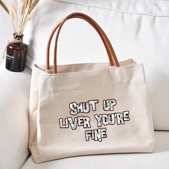 Дамски холщовая чанта с весели букви, работна чанта, чанта за пазаруване, плажна чанта, Дропшиппинг