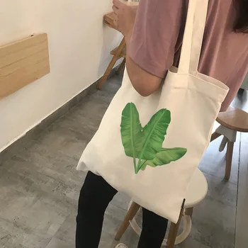 Дамски холщовые чанта през рамо, женствена чанта от еко-плат, тоут, за многократна употреба сгъваеми чанти за пазаруване с анимационни принтом във формата на бананови листа