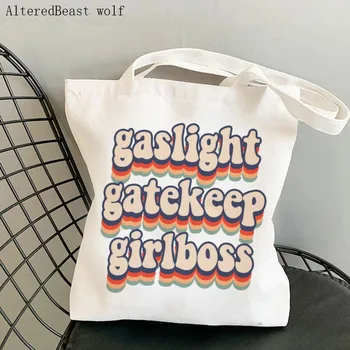 Дамски чанта за пазаруване gaslight gatekeep girlboss, женствена Чанта за пазаруване, Холщовая пазарска чанта, дамска чанта-тоут, дамска чанта на рамото
