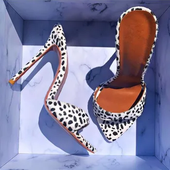 Дамски чехли на много тънък висок ток за нощен клуб, леопардовые пикантни модни обувки с отворени пръсти на ток 12 см, нови летни дизайнерски модерни чехли