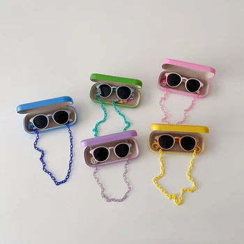 Детска кутия за очила, слънчеви очила с ярки цветове, на набор от верига, Универсални за пътуване, слънчеви очила за момчета и момичета, аксесоари за фотография