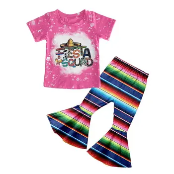 Детски дрехи за момичета, тениска с къс ръкав, памучни разкроена панталони за малки деца, на едро, детски комплект