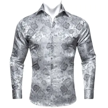Дизайнерски Сребриста мъжка риза, пролетно-есенна мода риза с Ревера и дълъг ръкав с флорални Принтом За Почивка, Вечерни Бизнес ризи.Уанг CY-0027