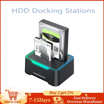 Докинг станция за твърди Дискове, USB 3.0 SATA 12V 3A захранващ Адаптер Външен Твърд диск, Зарядно устройство RGB Осветление за 2,5/3,5 инчов твърд диск SSD
