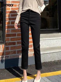 Дънки Circyy с висока талия, женски основни тесни панталони с дължина до глезена, новост 2022 г., черна, офис дамски панталони, директни стегнати дънкови панталони