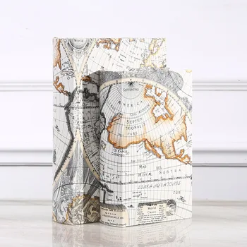 Дървена кутия за съхранение на карти на света в европейски стил в стил ретро, Сейф за съхранение на Пари, кутия-органайзер за бижута