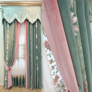 Европейски стил, завеса за всекидневната, фланелевая плат с бродерия, затеняющая тъкан, прясна завеса за спални
