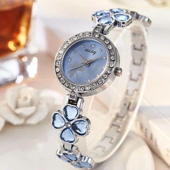 Ежедневни дамски часовник с детелина, студентски часовник с метална каишка, сини Елегантни дамски улични кварцови часовници, дамски ръчни часовници Montre Femme