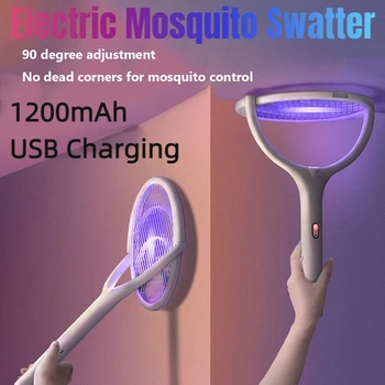 Електрическа Мухобойка Акумулаторна Ракета за унищожаване на насекоми, убивающая лампа, Електронна mosquito net-капан за мухи, Лятна Мухобойка от комари