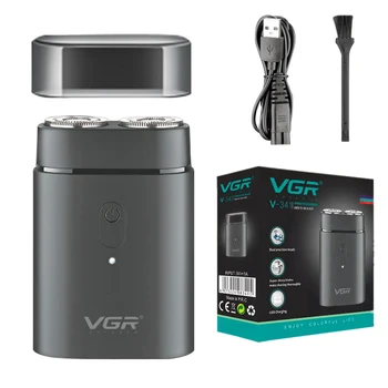 Електрическа самобръсначка VGR, акумулаторна електрическа самобръсначка за мъже, въртящата брада, USB-бръснеща машина за лице за пътуване у дома