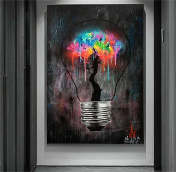 Електрическата Крушка Цветно Дърво Уличното Изкуство Печат върху платно Живопис Графити, Стенни картина Морден Хол Декорация на дома, Плакат