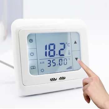 Електрически нагревателен термостат е 0-99 (℃) 16000 (мА) Термостат за подгряване на пода с LCD сензорен екран, температурен регулатор 16A за дома