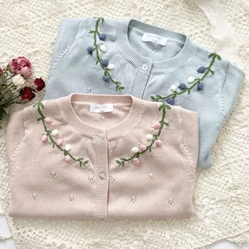 елен джонми 2022, пролетта на Нов корейски стил, вязаный жилетка за малки момичета, палта, ръчна изработка, плетени калъф за плетене на една кука детски памучни сладък пуловер