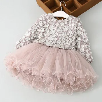 Есен принцеса рокля за момичета 2, 3, 4, 5, 6, 7 години, Детска Окото облекло-пакетче с дълги ръкави и цветен модел, Елегантни Вечерни детски зимни Рокли