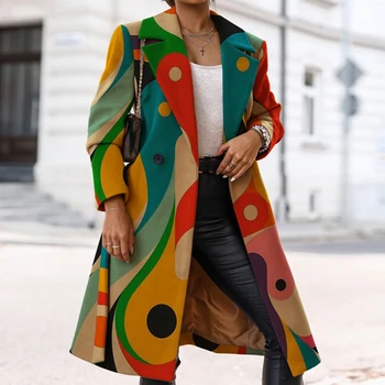 Есенни изолирана якета с ревера и дълъг ръкав, зимно дамско улично палто с винтажным модел, однобортное вълна палто