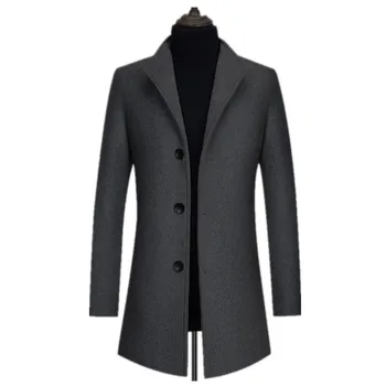 Есенно-зимния ново мъжко палто, вълнена, удебеляване от смесовой вълна, мъжки бизнес топло тренч с яка-багажник, дълъг ръкав голям размер