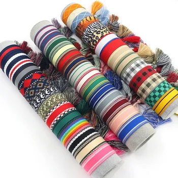 Етнически гривна от ракита, тъкани, за жени, регулируема гривна впечатлява със своя бохемски стил, гривна ръчно изработени, модни бижута с пискюли