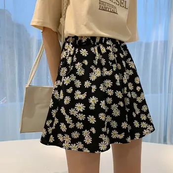 Жена ретро цветен принт, секси харадзюку, без дропшиппинг, kawaii, плиссированная лято корейски градинска облекло, панталони с еластичен ластик на талията