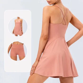 Женската тенис пола с джоб, 2 броя, дишаща части за голф Naked Feel + Къси дамски дрехи за фитнес и йога, спортно облекло