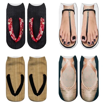 Забавни чорапи с 3D принтом, чехли, Чехли, сандали с шарени летни улични сладки памучни къси меки плажни чорапи на щиколотке в стил Kawai