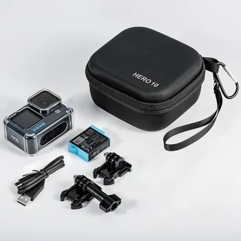 Защитна Чанта за GoPro Hero 10 9 8 7 6 5 Черна Сребриста Спортна Камера ПУ Кутия За Съхранение на Аксесоари с Кука за Раницата И Лента За Ръка